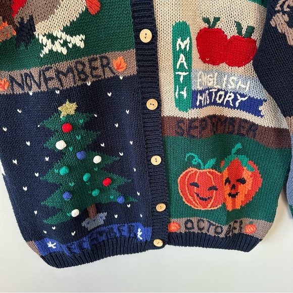 Christopher & Banks Vintage Embroidered Storybook Seasons Cardigan Sweater Large - Picture 3 of 16